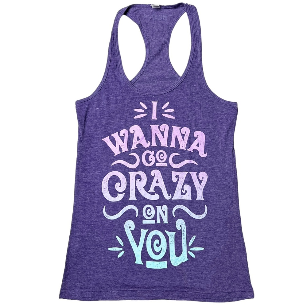 NWOT Heart I Wanna Go Crazy On You Racerback Tank Top Purple Women’s XL